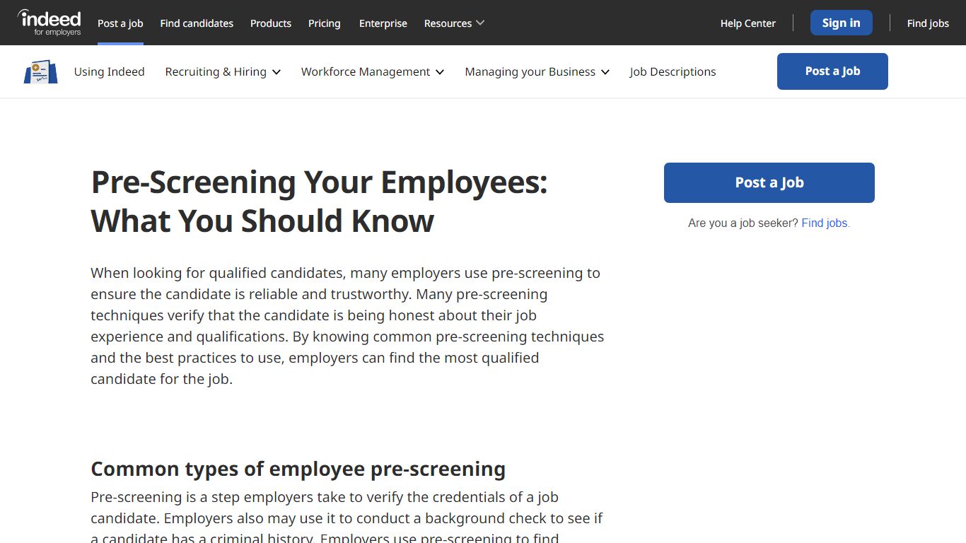 Pre-Screening Your Employees: What You Should Know - Indeed